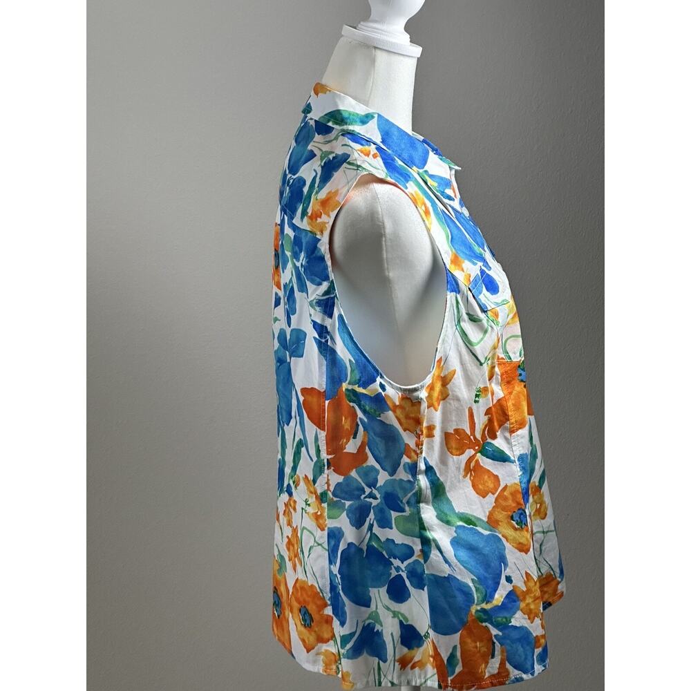 Jones‎ New York Sport Petite PL Sleeveless Floral Blouse Two Front Pockets - Picture 13 of 16